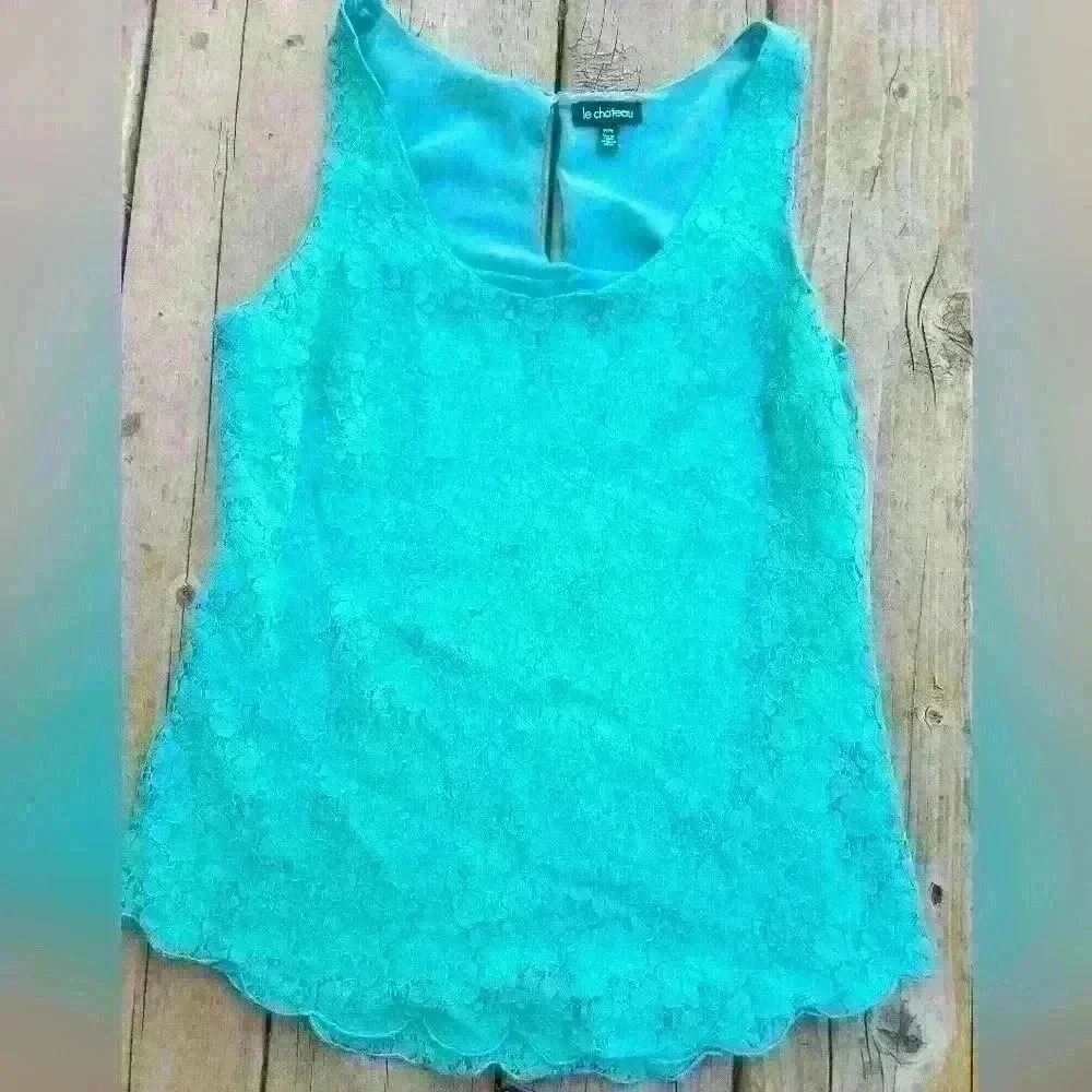 LA CHATEAU TEAL LACE TANK TOP